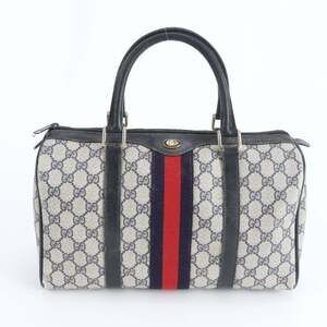 Gucci Old GG Supreme Mini Boston Leather Handbag Tote Bag Navy Women's